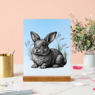 Cute Grey Rabbit against a Blue Sky Acrylic Sign