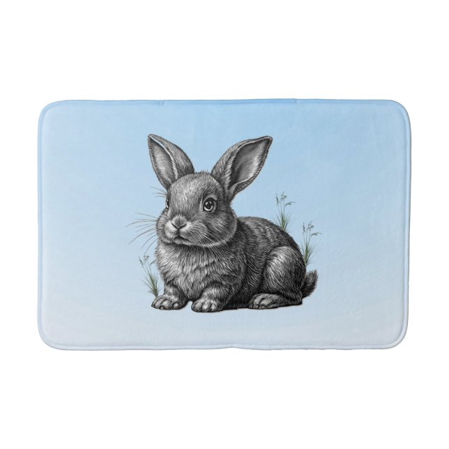 Cute Grey Rabbit against a Blue Sky Bath Mat (Front)