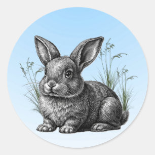 Cute Grey Rabbit against a Blue Sky Classic Round Sticker