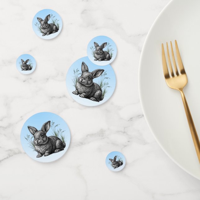 Cute Grey Rabbit against a Blue Sky Confetti (Group)