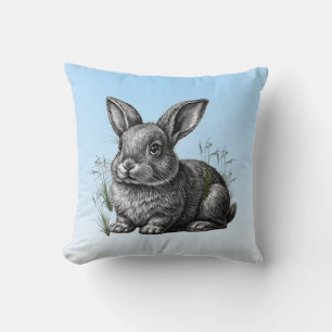 Cute Grey Rabbit against a Blue Sky Cushion
