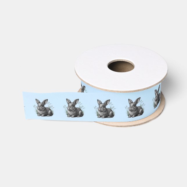 Cute Grey Rabbit against a Blue Sky Grosgrain Ribbon (Spool)