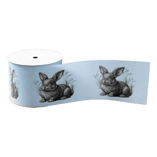 Cute Grey Rabbit against a Blue Sky Grosgrain Ribbon