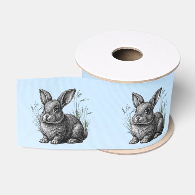 Cute Grey Rabbit against a Blue Sky Grosgrain Ribbon (Spool)