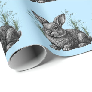 Cute Grey Rabbit against a Blue Sky Wrapping Paper