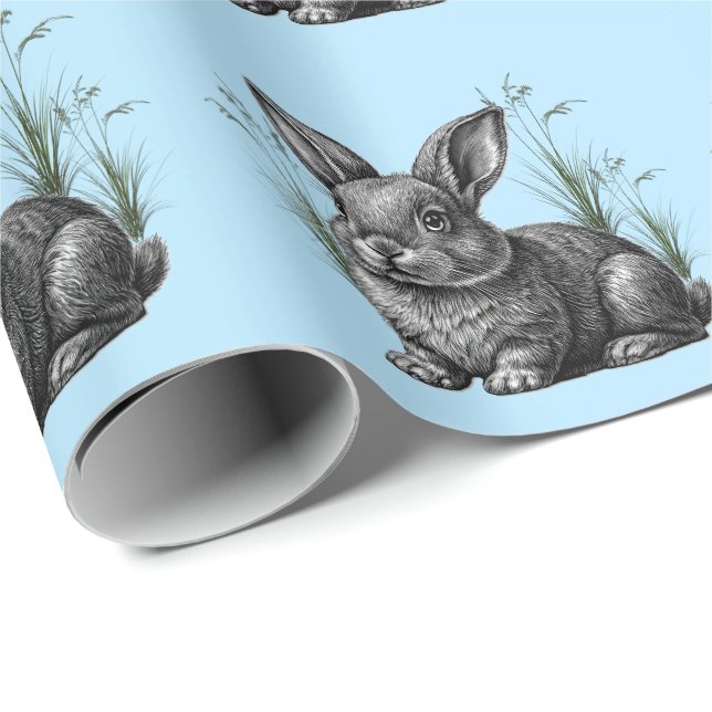 Cute Grey Rabbit against a Blue Sky Wrapping Paper (Roll Corner)
