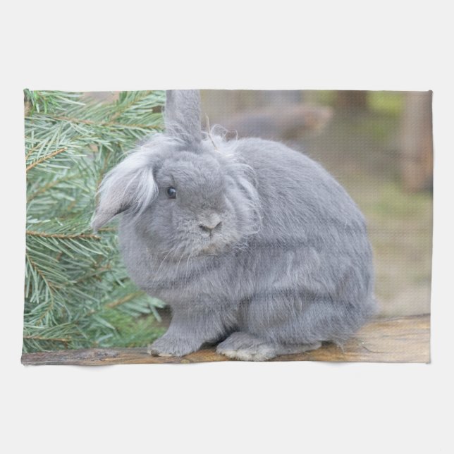 Cute grey rabbit   tea towel (Horizontal)
