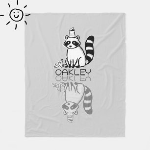 Cute Grey Racoon Reflection Doodle Custom Name Fleece Blanket