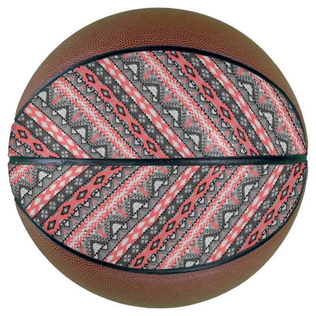 Cute grey red aztec pattern design basketball (Front)