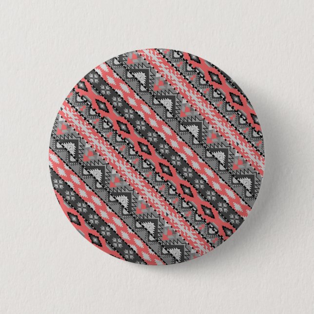 Cute grey red aztec pattern design neck tie 6 cm round badge (Front)