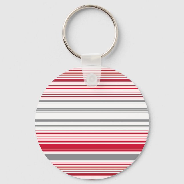 Cute grey red stripes key ring (Front)