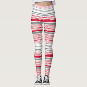 Cute grey red stripes leggings