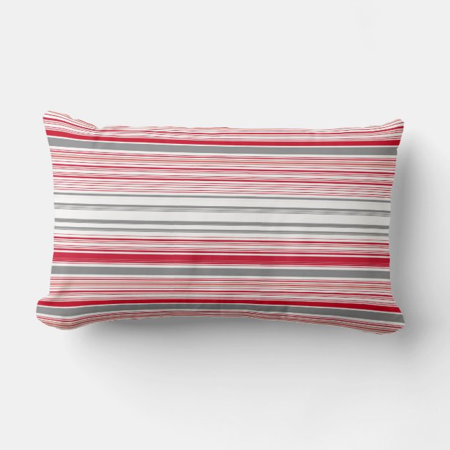 Cute grey red stripes lumbar cushion (Front)