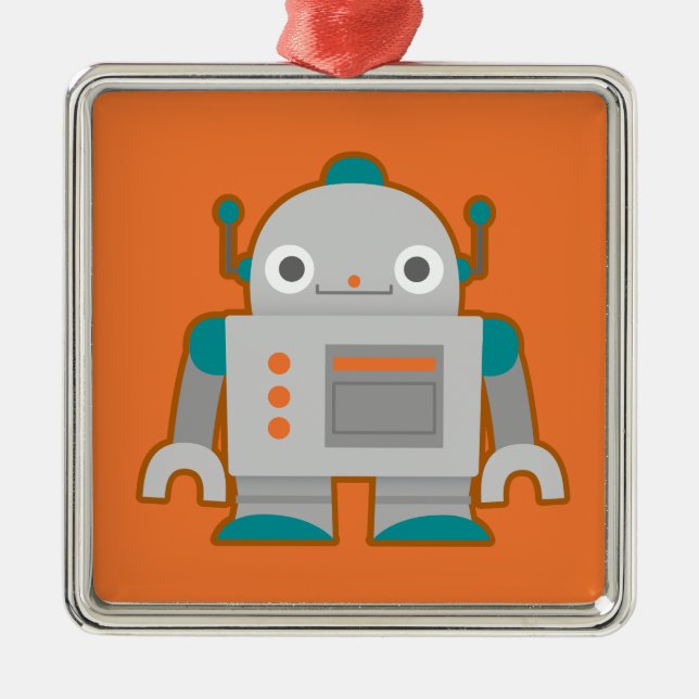 Cute Grey Robot Metal Tree Decoration (Front)