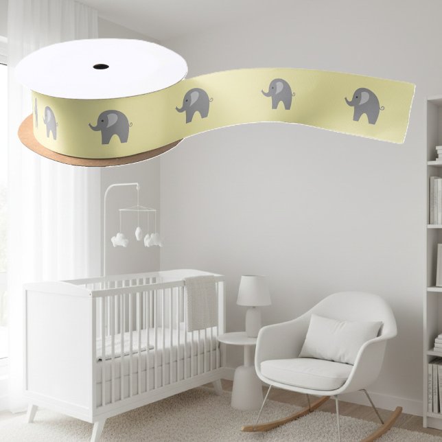Cute grey safari elephant baby shower ribbon satin ribbon (baby shower gift ribbon)