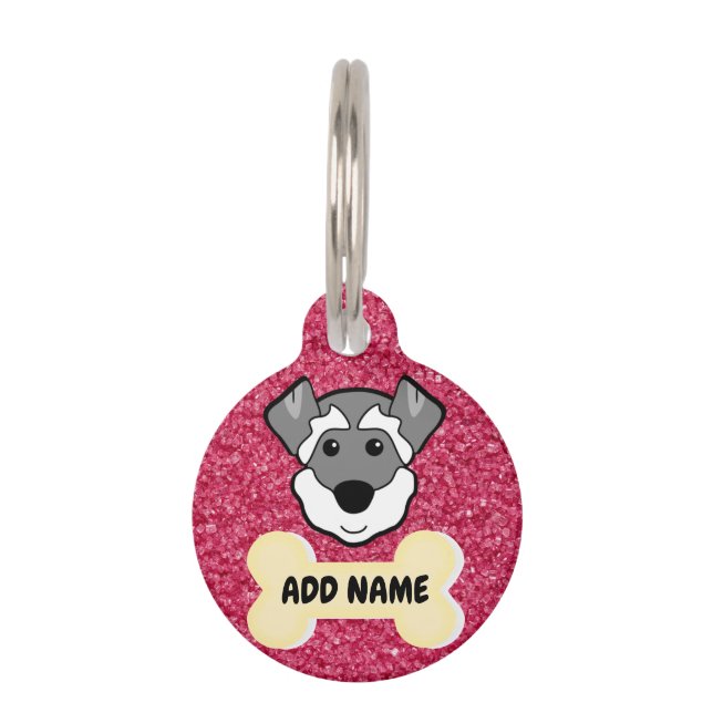 Cute Grey Schnauzer Pink Background Pet Tag (Front)