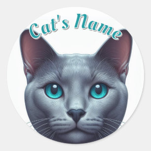 Cute Grey Shorthaired Cat • Personalised Classic Round Sticker