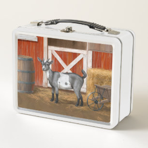 Cute Grey Spotted Goat Metal Lunch Box