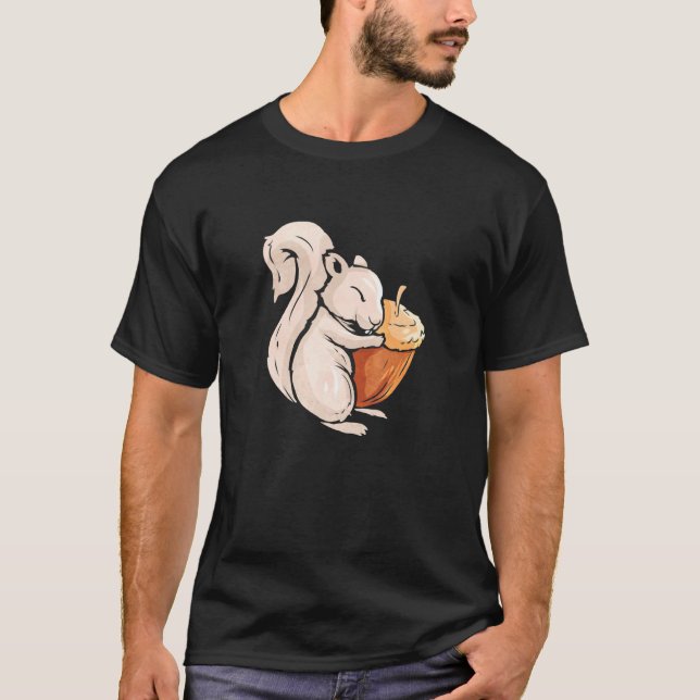 Cute Grey Squirrel Animal Squirrel with Nut T-Shirt (Front)