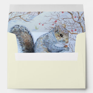 Cute grey squirrel seasonal snow scene wildlife envelope