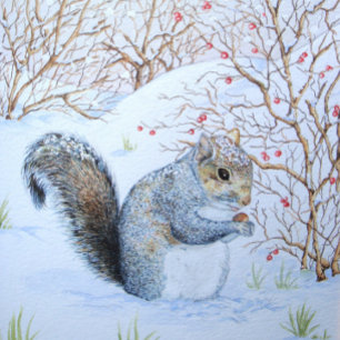 cute grey squirrel snow scene wildlife art metal tree decoration