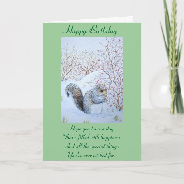 cute grey squirrel snow scene wildlife card (Front)