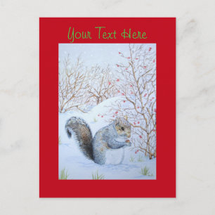cute grey squirrel snow scene wildlife christmas postcard