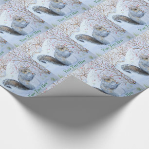 Cute grey squirrel snow scene wildlife christmas wrapping paper