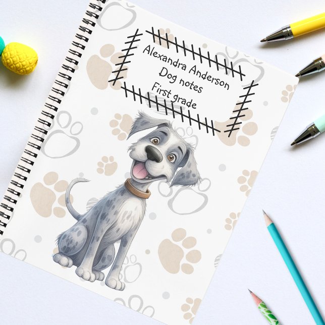 Cute Grey Storybook Puppy on Paws Pattern  Notebook (Creator Uploaded)