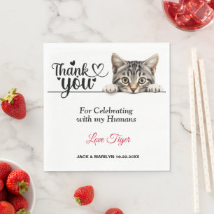 Cute Grey Striped Peeking Cat Paper Napkins