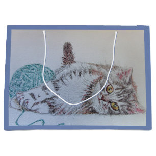 Cute Grey Tabby Cat Kitten Playing Art Gift Bag