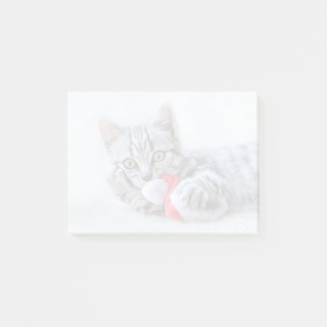 Cute Grey Tabby Cat w/ Christmas Hat Xmas Post-it Notes (Front)