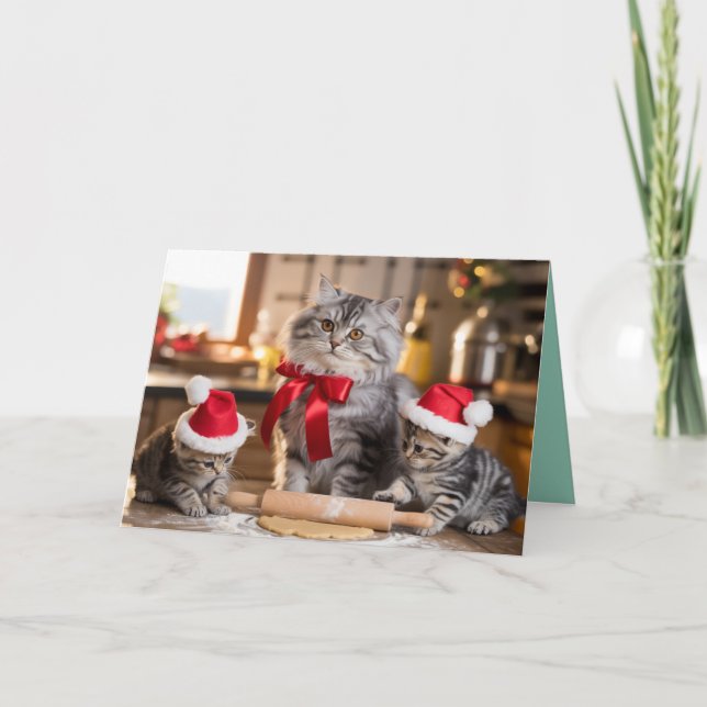 Cute Grey Tabby Christmas Cookies Card (Front)