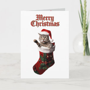 Cute Grey Tabby Christmas Holiday Card