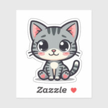 Cute Grey Tabby Kitten Sticker – Big Eyes