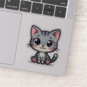 Cute Grey Tabby Kitten Sticker – Big Eyes