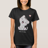 Cute Grey Tabby Kitty Cat & Heart T-Shirt