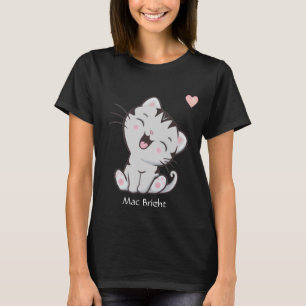 Cute Grey Tabby Kitty Cat & Heart T-Shirt