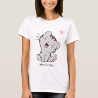 Cute Grey Tabby Kitty Cat & Heart