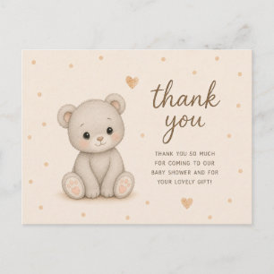 Cute Grey Teddy Bear Baby Shower Thank You Postcard