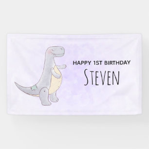 Cute Grey Tyrannosaurus Rex Dinosaur Toy Birthday Banner