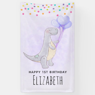 Cute Grey Tyrannosaurus Rex Dinosaur Toy Birthday  Banner