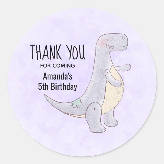 Cute Grey Tyrannosaurus Rex Dinosaur Toy Birthday  Classic Round Sticker (Front)
