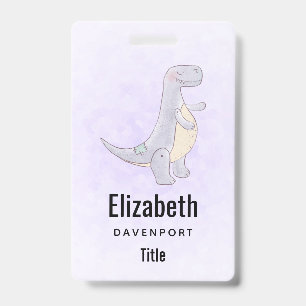 Cute Grey Tyrannosaurus Rex Dinosaur Toy ID Badge