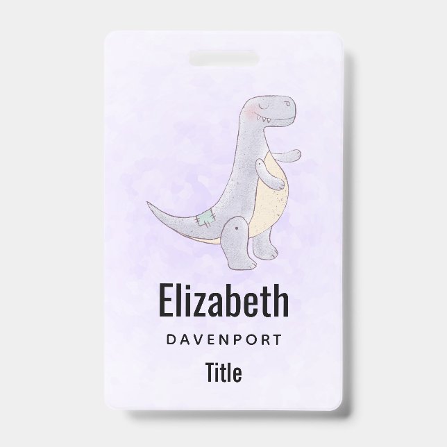 Cute Grey Tyrannosaurus Rex Dinosaur Toy ID Badge (Front)