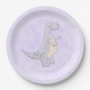 Cute Grey Tyrannosaurus Rex Dinosaur Toy Paper Plate