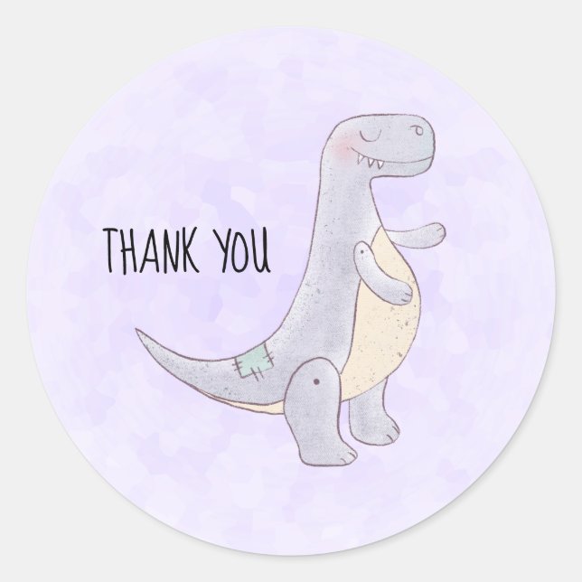 Cute Grey Tyrannosaurus Rex Dinosaur Toy Thank You Classic Round Sticker (Front)