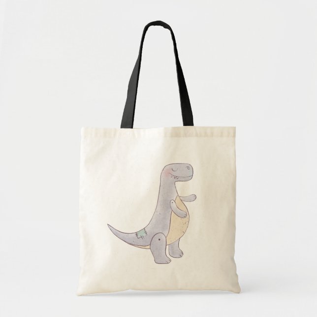 Cute Grey Tyrannosaurus Rex Dinosaur Toy Tote Bag (Front)