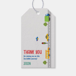 Cute Grey Urban Traffic Kid's Birthday Party Gift Tags
