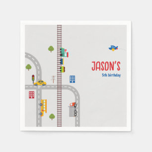 Cute Grey Urban Traffic Kid's Party Napkin